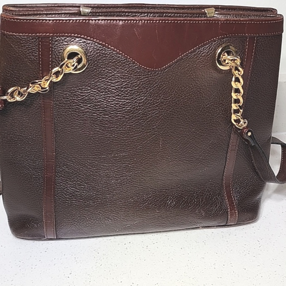 Bally Leather Brown Shoulder Bag, Double Straps. Made In Italy. - Picture 8 of 13
